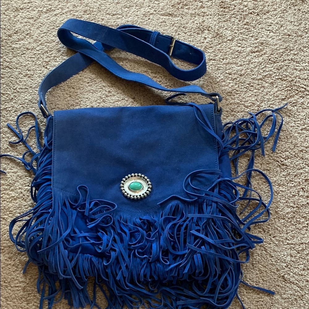 Blue Fringe Crossbody Bag